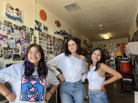 The student trainers, Yvonne Govea (left), Kimberly Melena-Gonzalez (middle), and Mariela Rios (right) share their experience and perspective working with the athletes and the head athletic trainer, Wendy Whitehead.