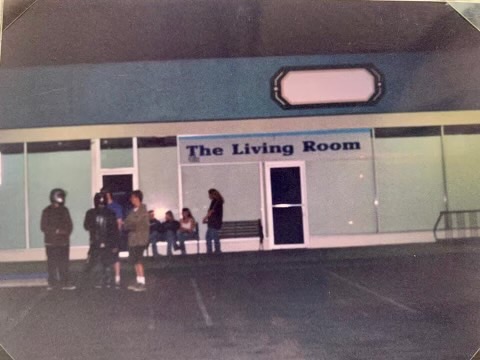 Teens outside The Living Room in Goleta, California.