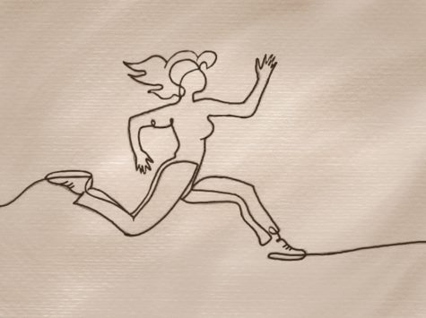 A girl running. Drawn by Gita Majumdar.