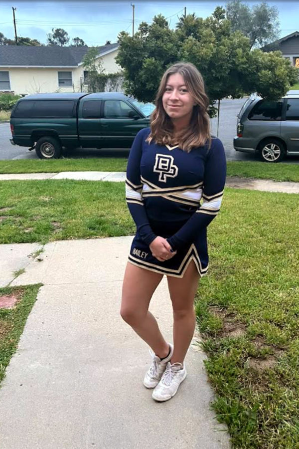 Sophomore Hailey Rance in her cheer outfit.