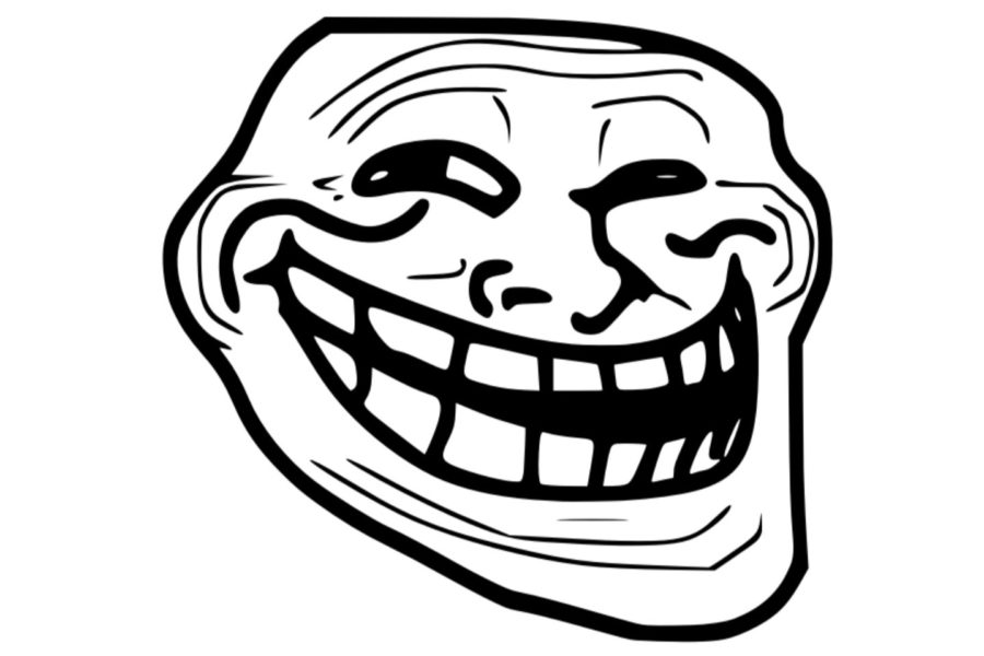 The troll face, a simply designed exaggerated face drawn in rage comics. Used to depict the many emotions of internet users, mostly to troll.