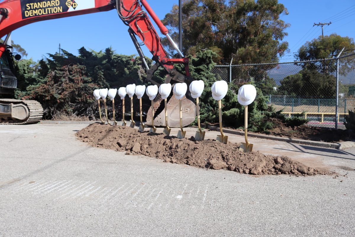 Shovels in the ground in preparation for the ceremony.