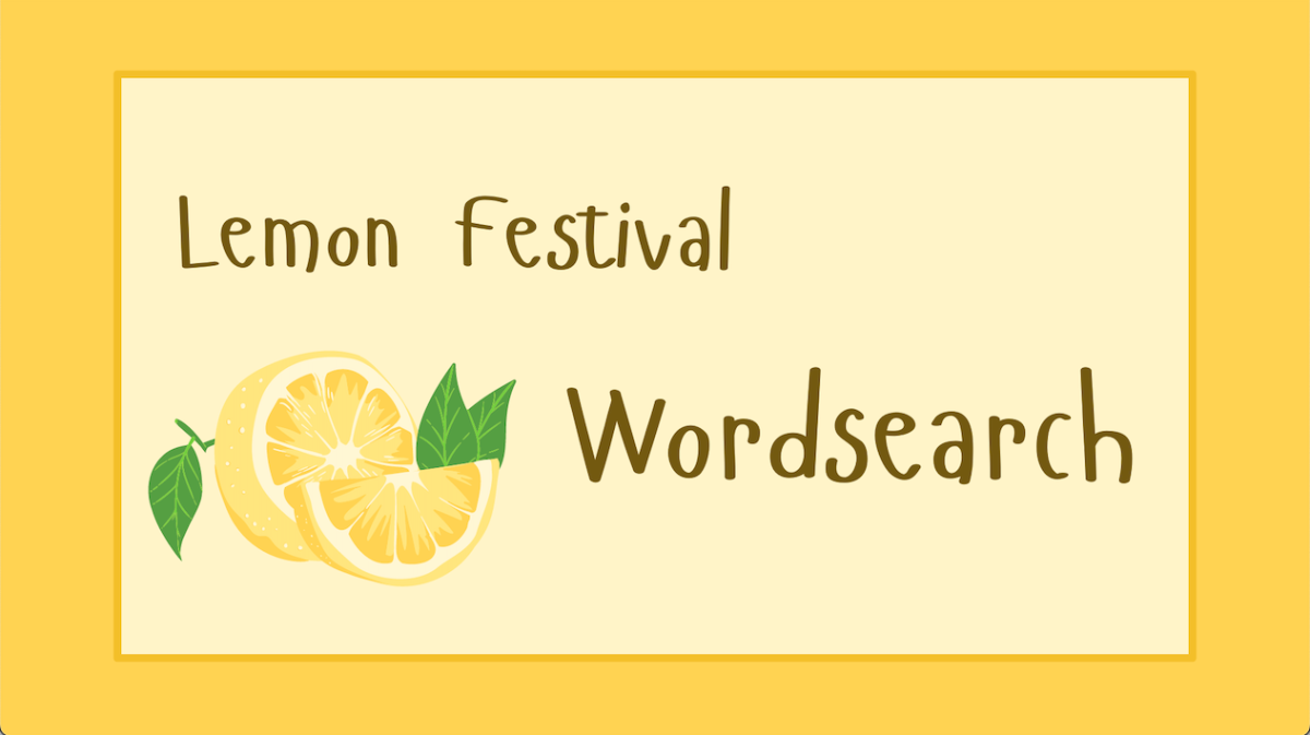 “Lemon Festival Wordsearch” Graphic made on Canva.