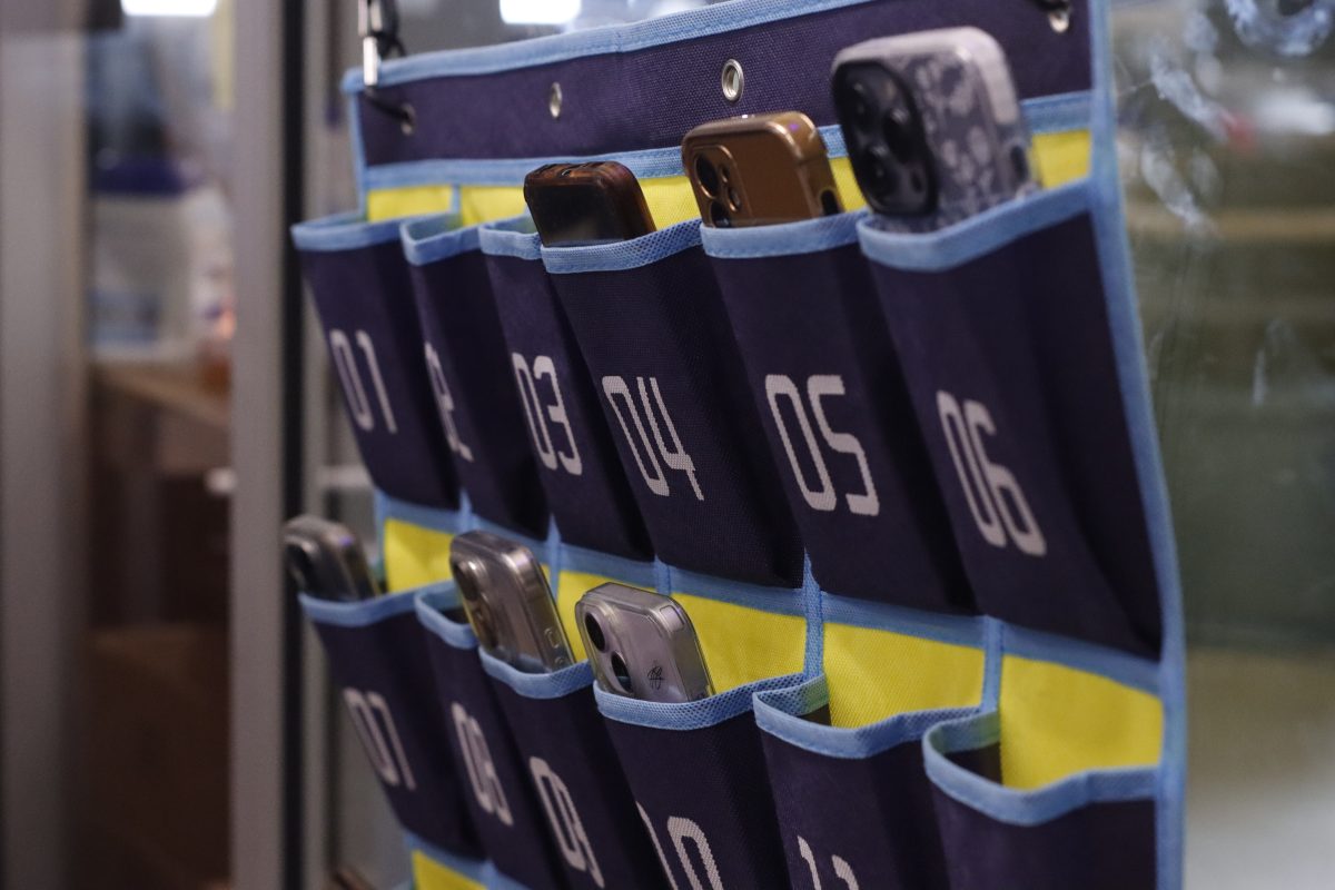 Student’s phones inside of a cell hotel.