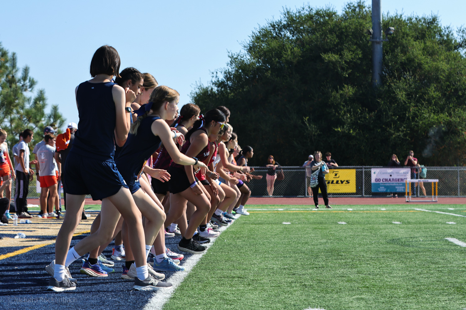 Freshman girls lined up at the start line at the 2024 Dos Pueblos Invitational