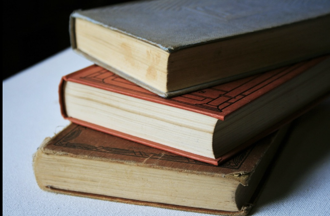 A stack of books on a table