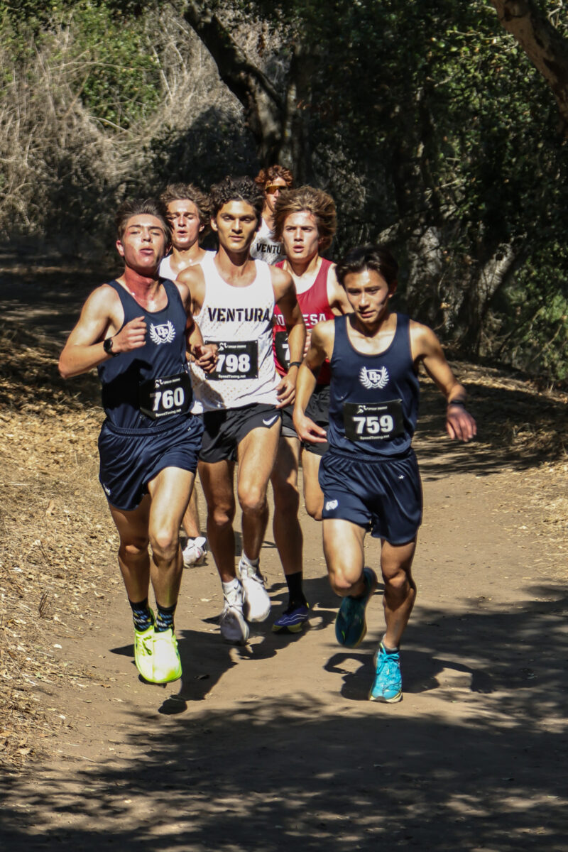 Dos Pueblos High School cross country runners Eamon Gordon (12) and Cullen Gully (11) leading the front of the boys varsity race.