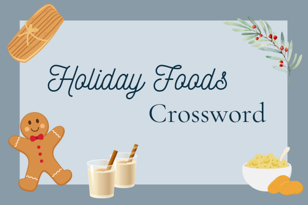 "Holiday Foods Crossword" graphic made on Canva.