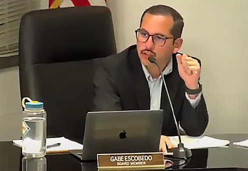 SBUSD Board Member Gabe Escobedo commenting on the CAWABE resolution during the November 12th board meeting.