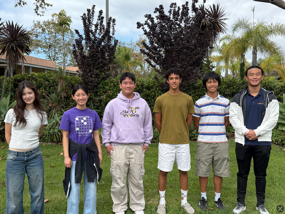 National Merit Scholar Semifinalists (left to right): Melisande Mayo, Ariel Li, Jonathan Yang, Oliver Saleh, Bryan Chen, Leon Guo