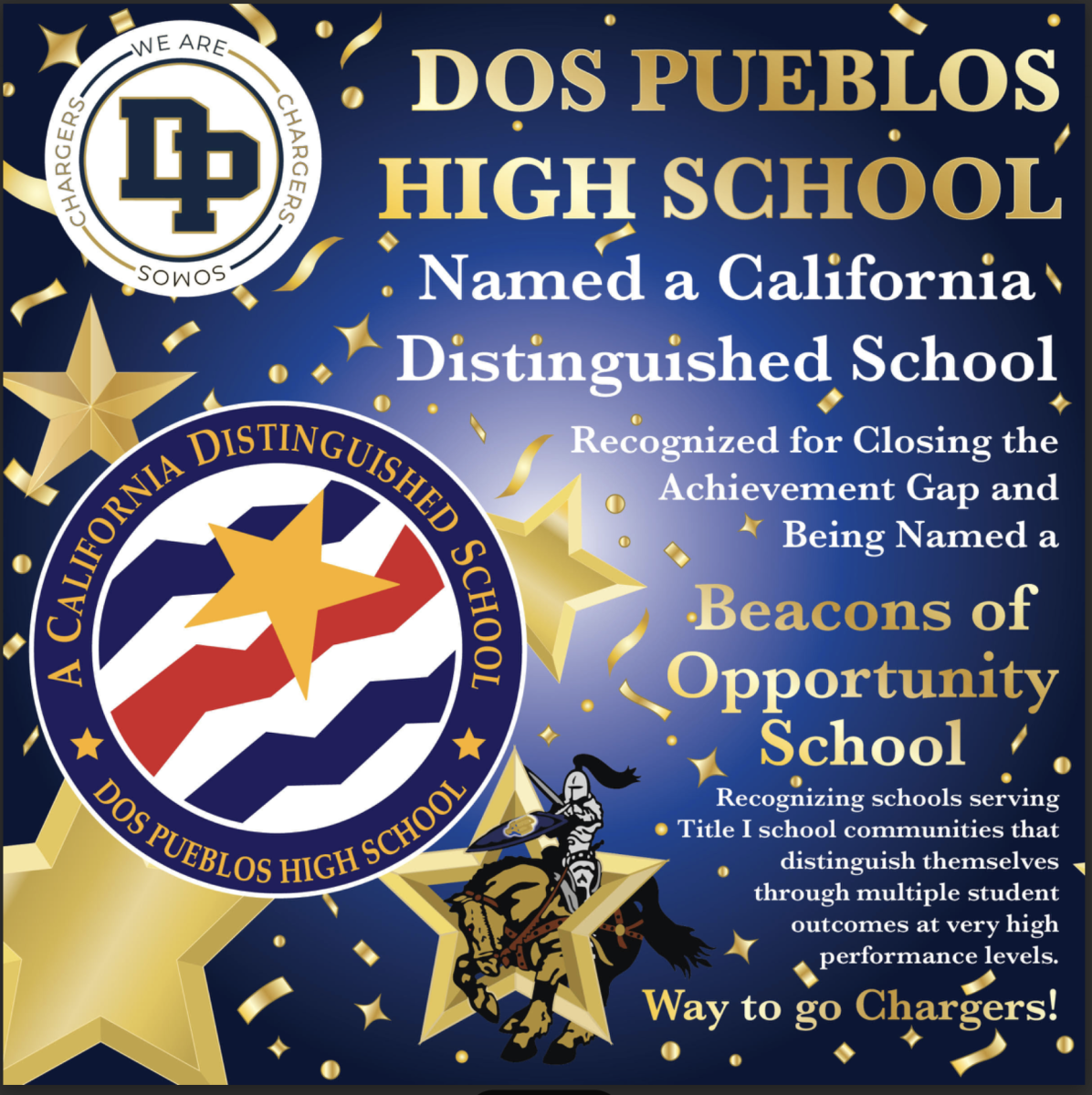 An official banner of Dos Pueblos High School awarded as a Distinguished School 