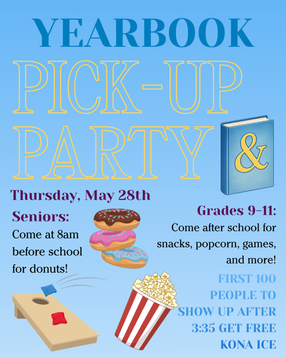 2026 Yearbook pickup party promotional poster
