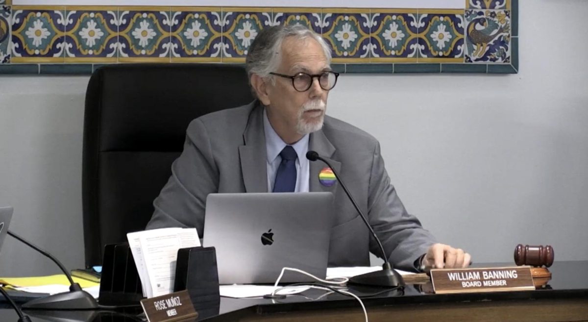 William Banning speaks at a board meeting.